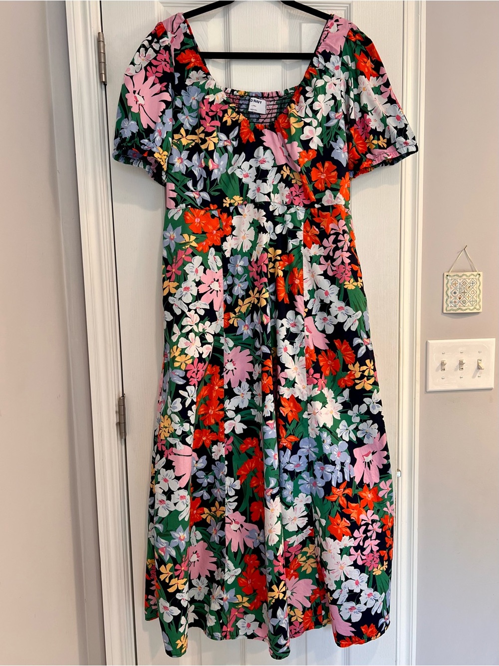 100% Cotton Maxi Floral Dress Floral Pockets Wedding Guest Old Navy Smocked L